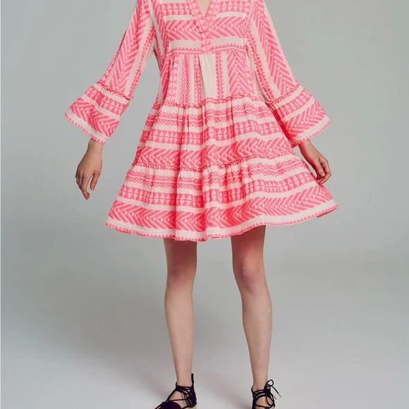 Devotion TWINS Ella Short Pink and Cream Patterned Dress - Picture 5 of 7